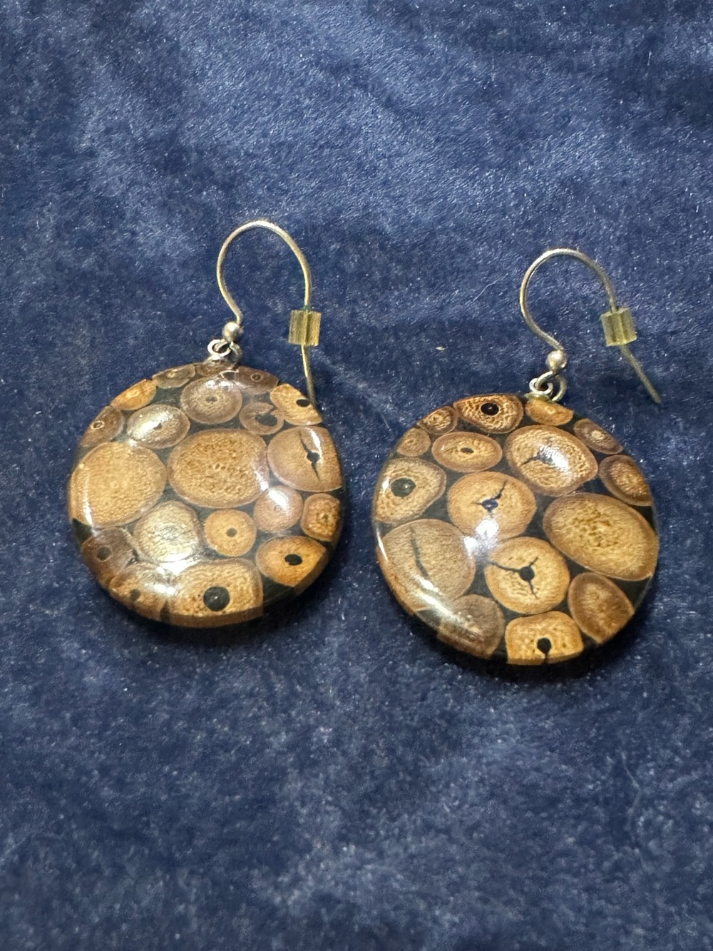 Artisan Handmade Brown Wooden Disc in resin Drop Earrings